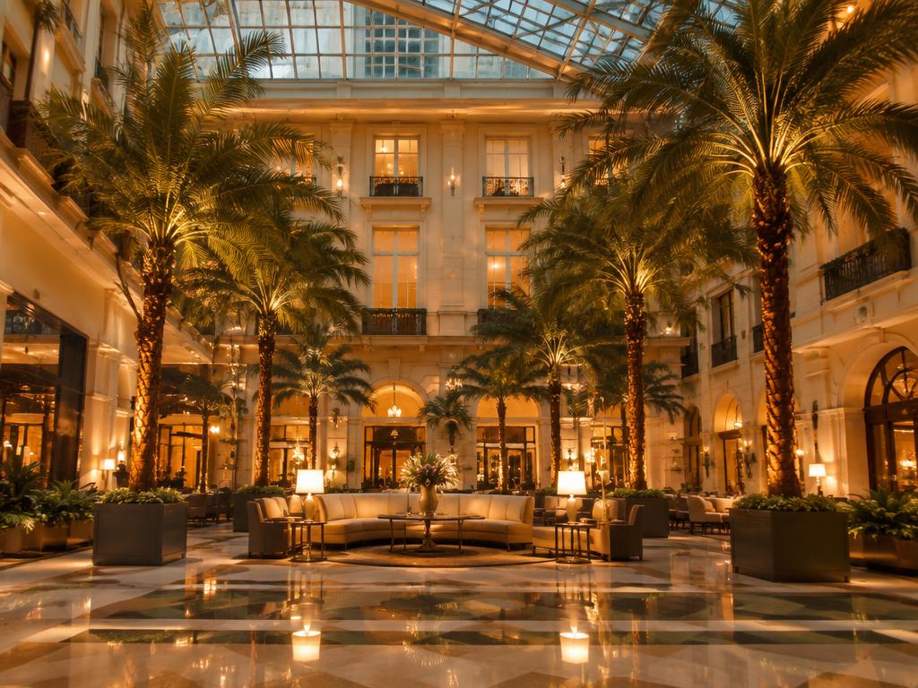 Hotel courtyard with palm trees